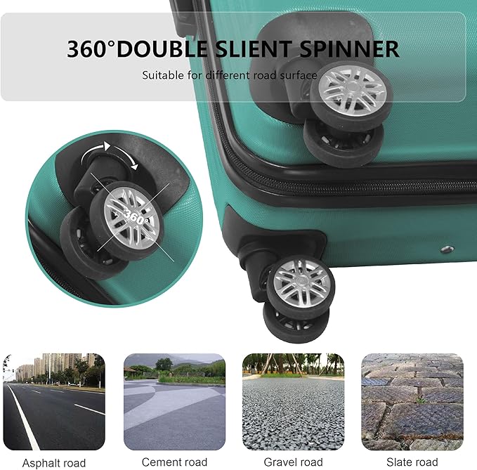 3-Piece Luggage Set 3 (20"/24"/28"), Hardside Suitcases with 8 Spinner Wheels, Scratch-Resistant ABS Shell, set2, set3 Travel Suitcase, TSA Lock (Ribbed Surface, Fresh Green)