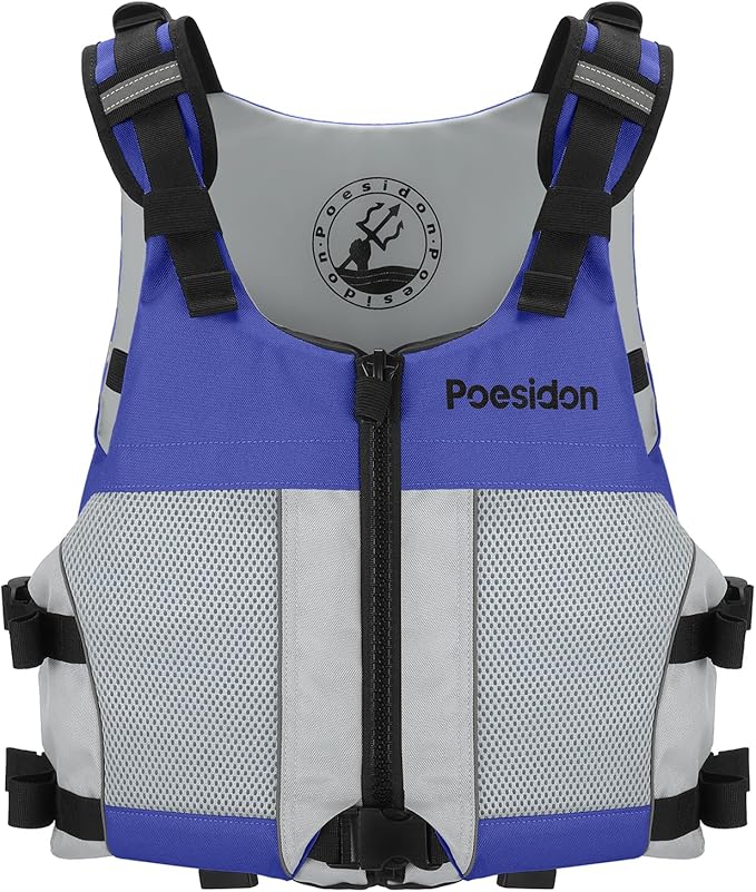 Poseidon Adjustable Water Safety Life Jacket - Classic Unisex Design with Front/Rear Storage Compartments for Multiple Water Activities