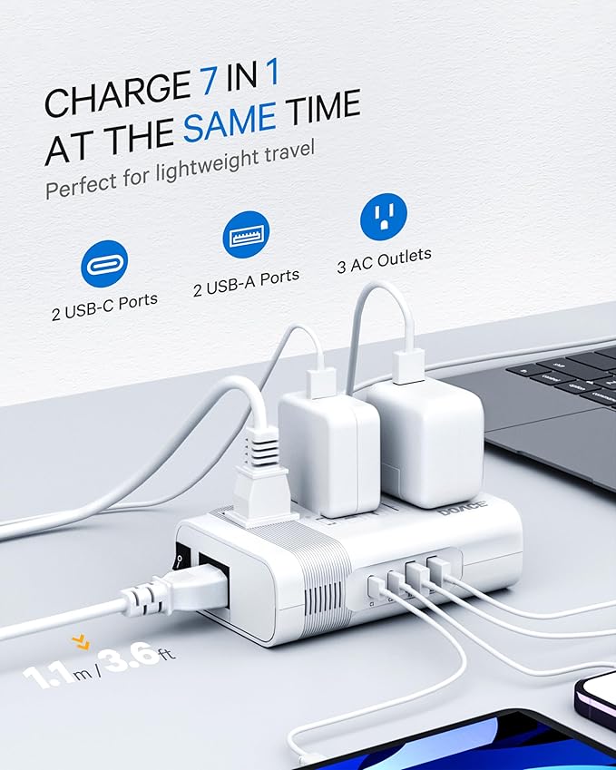 DOACE 220v to 110v Voltage Converter US to Europe: 350W 220 to 110 Voltage Converter for European Travel - International Power Adapter Plug Combo Step Down Transformer White
