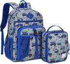 VASCHY Boy Kids Backpack & Lunch Bag Set, 2-in-1 School Bookbag with Insulated Lunch Box for Preschool, Daycare, Kindergarten & Elementary School – Construction Trucks