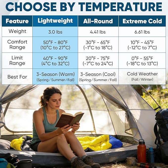 PTEROMY Sleeping Bags for Adults, Lightweight and Machine Washable, Water Resistant Backpacking Camping Sleeping Bag for Warm Cold Weather, Camping Essentials for Hiking Travel