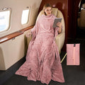 Tirrinia Travel Blanket and Pillow Set, Soft Compact Airplane Blanket with Foot Pockets, 4-in-1 Travel Essentials for Women Men, Portable Travel Gifts for Her, Travel Blanket for Airplanes, Cars