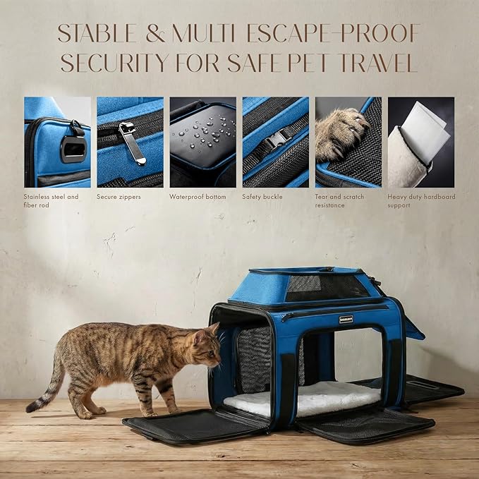 Top-Expandable Pet Carrier with Treat & Pet Window,18x13x9.5 Inch Southwest Frontier Airline Approved,Soft-Sided Dog Carrier for Small Dogs and Cats,Travel Cat Carrier with Locking Safety Zippers
