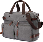 CROCOD 3 In 1 Canvas Convertible Laptop Bag for Men Women, 17.3 inch Laptop Messenger Bag Work Briefcase, Computer Shoulder Bag for Travel Business Office (17.3 Inch, Grey) | 3 In 1, Multi-pocket