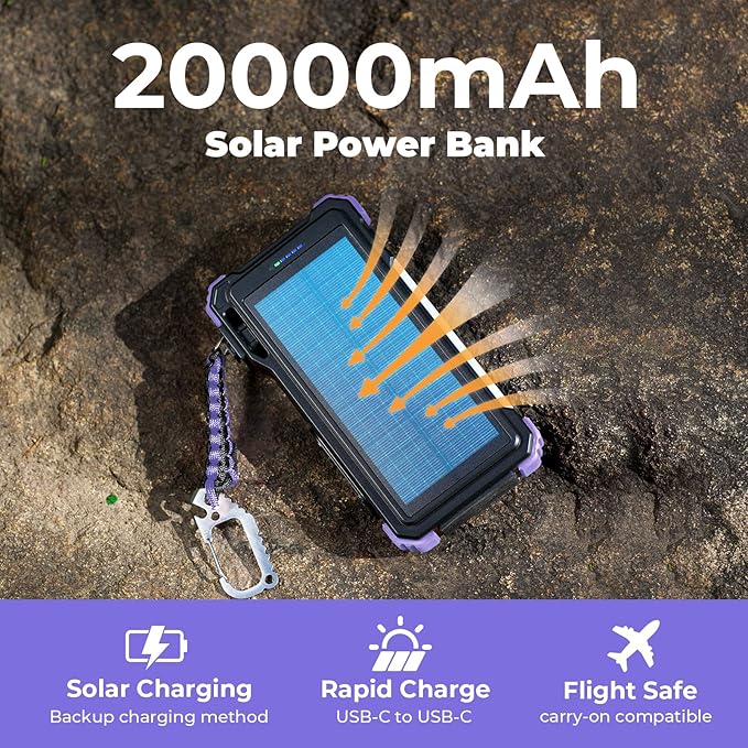 BLAVOR Solar Power Bank 20000mAh Built-in Cables, Wireless Charger for Phones & Apple Watch, 20W Fast Charging Battery Pack with USB C, Flashlight, Solar Charger for iPhone, iPad, iWatch, Samsung