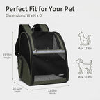 Cat Backpack Carrier for Small Dogs and Medium cat Puppy Kitten Bunny Pet Carrier Backpack Collapsible with Fully Ventilated Mesh with Safety Leash (DarkGreen, 12.9" L x 10.62" W x 15.5" H - M)