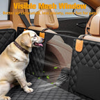 PETICON Back Seat Extender for Dogs, Hard Bottom Dog Car Seat Cover - Supports 400lbs, Rear Seat Pet Cover with Mesh Window, Waterproof Dog Hammock for Car SUV