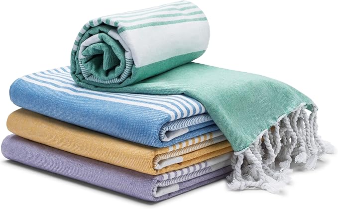Cotton Turkish Beach Towel with Towels Oversized 36"x72" Pool Absorbent Extra Large Quick Dry Sand Travel Towel (Coastal, 4 Pack)