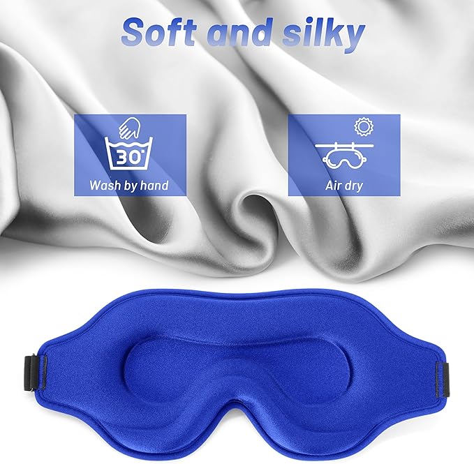 Sleep Eye Mask for Men Women, Sleeping Mask for Side Sleeper, Travel Blackout Night Blindfold Eye Shade Cover with Adjustable Strap (Blue)
