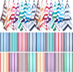 Redbaker 16 Packs 59 x 28 inches Oversized Vertical Stripe Beach Towel Bulk Extra Large Pool Towels Set Microfiber Quick Dry Swim Towel Blanket for Women Men Adult Bath Travel(Gradient Color)