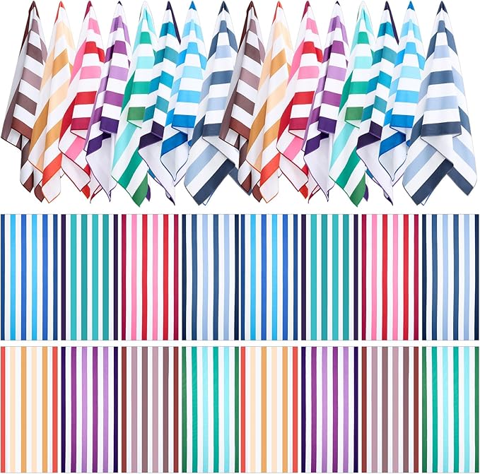 Redbaker 16 Packs 59 x 28 inches Oversized Vertical Stripe Beach Towel Bulk Extra Large Pool Towels Set Microfiber Quick Dry Swim Towel Blanket for Women Men Adult Bath Travel(Gradient Color)