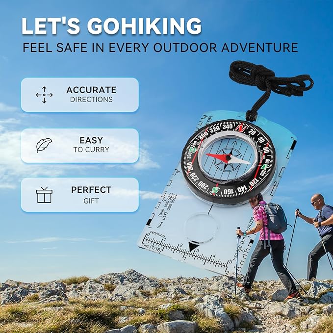 Compass Hiking Survival, Wilderness Survival Compass for Kids- Magnetic Gear Set Navigation Map- Backpacking Camping Hunting Survival