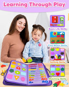 Exorany Busy Board Montessori Toys for Toddler Boy Girl Birthday Gifts, Busy Book Sensory Learning Toys for Toddlers, Toddler Airplane Car Travel Toy Educational Activities