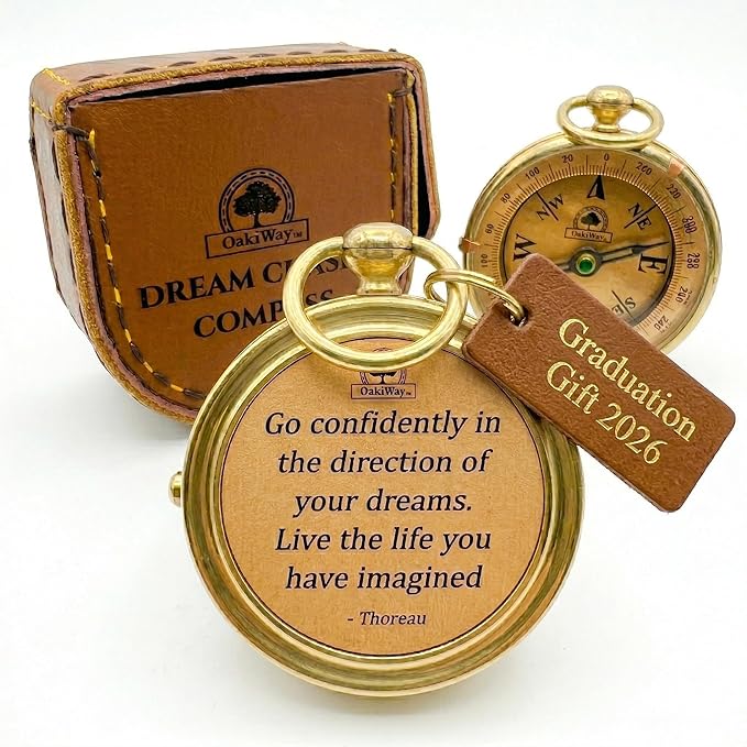 The Dream Chaser Compass - Go Confidently -2026 Unique Graduation Gifts for Him, College, High School, Cool Birthday Gift Idea for Son, Boys, Motivational Greeting Card Included