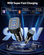 2 Pack 90W 4-Port Super Fast Type C Car Charger USB C for Samsung Galaxy S26/S25/S24/S23/ S22 Ultra, Android, iPhone 17/16/15, Cigarette Lighter USB Charger Car Adapter Accessories + 3FT USB-C Cable