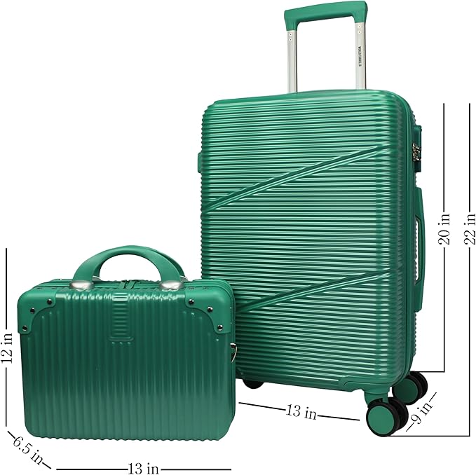 World Traveler VentureX Airline Approved 2-Piece Carry-On Luggage Set – Lightweight Hardside Polycarbonate Suitcase with Spinner Wheels - Green