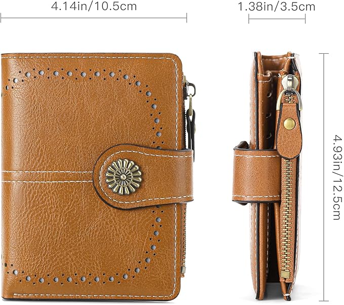 Small Wallet for Women Bifold Credit Card Holder RFID Blocking with Zipper Pocket