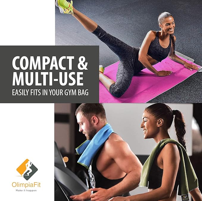 OlimpiaFit Quick Dry Towel - 3 Size Pack of Lightweight Microfiber Travel Towels w/Bag - Fast Drying Towel Set for Camping, Beach, Gym, Backpacking, Sports, Yoga & Swim Use