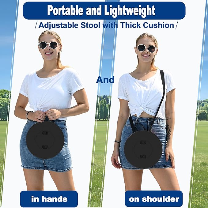 2026 Upgraded 45cm Collapsible Stool with Cushion, Maximum Loading 440 Pounds, Portable and Lightweight Adjustable Seat, Camping Retractable Stool for Outdoor Camping, Fishing, Hiking, BBQ