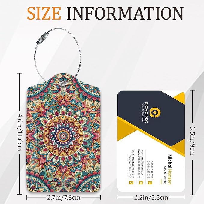 Abstract Mandala Flower Luggage Tags for Suitcase 3 Pack, Leather Bag Tags Identifiers with Privacy Name Address Labels and Durable Steel Loop for Men Women Backpack