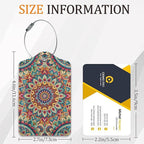 Abstract Mandala Flower Luggage Tags for Suitcase 3 Pack, Leather Bag Tags Identifiers with Privacy Name Address Labels and Durable Steel Loop for Men Women Backpack