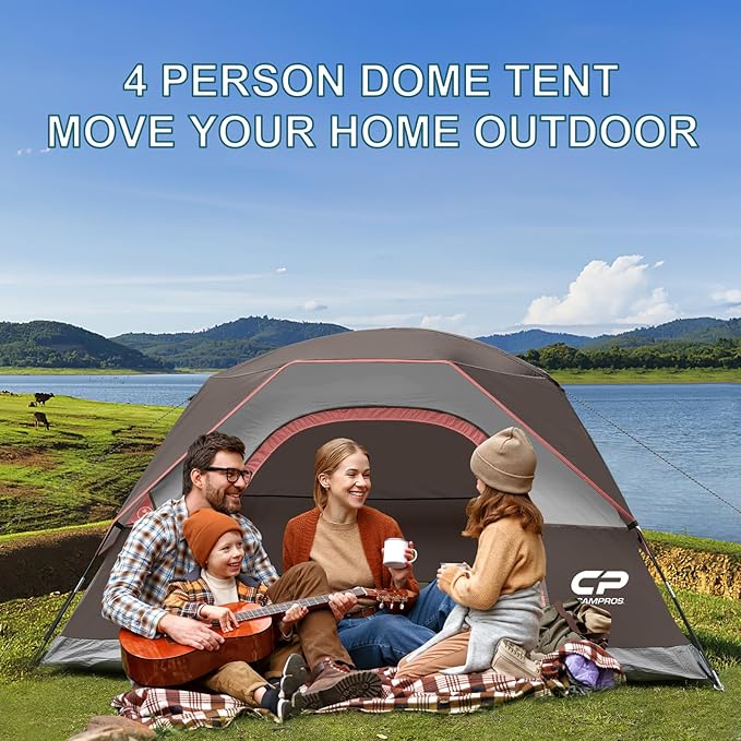 CAMPROS CP Camping Tent 2/4/6 Person, Waterproof Windproof Double Layer Dome Tent, Easy Setup with Large Mesh Windows & Wide Door for Outdoor Camping Backyard