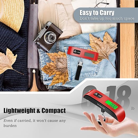 Luggage Scale, 110lbs Portable Digital Luggage Weight Scale, Rubber Pain Suitcase Scales with LCD Display & Temperature for Travel (Red)