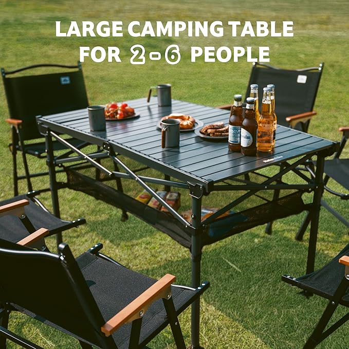 Naturehike Folding Camping Table, Spacious Tabletop Area for 4-6 Person, Portable Aluminum Camp Table for Outdoor, Camping, Picnic, Beach, Carry Bag