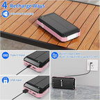 Solar Power Bank 49800mAh, Portable Charger with Built-in 4 Cables, 22.5W Fast Charging Solar Panel Charger for Traveling, Camping and Emergency(Pink)