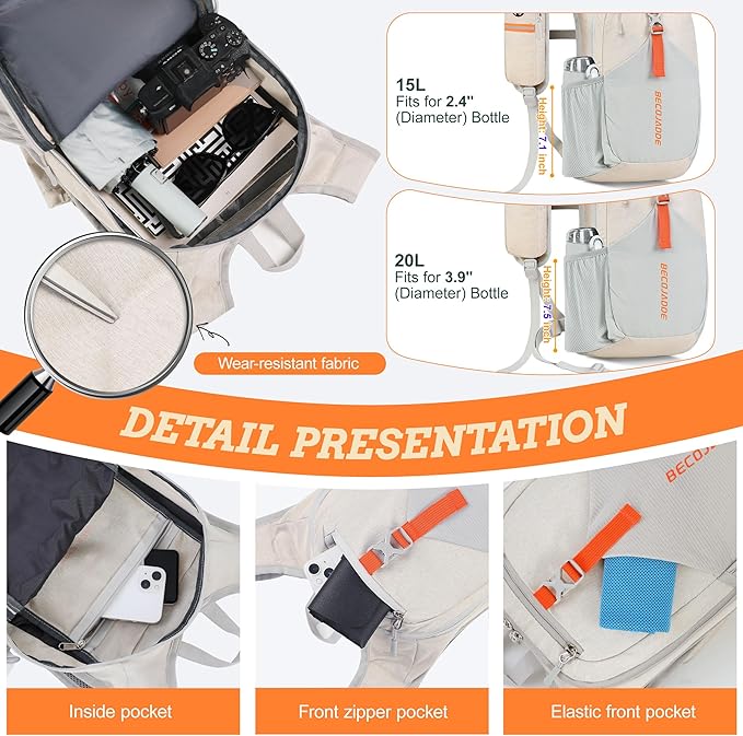 BECOJADDE 20L Small Hiking Backpack for Men Women Foldable Packable Back Pack Ultralight Hiking Daypack for Travel Camping Outdoor, Beige