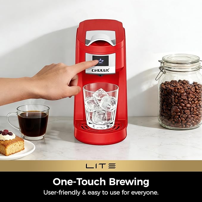 CHULUX Lite Single Serve Coffee Maker for K Cup Capsules, Single Cup Reservoir Coffee Maker with One Touch Brewing, 5 to 12 Oz Brew Sizes, Designed Specifically for Standard Mugs, Red