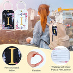 3 Pack Luxury Floral Luggage Tags, Durable PU Leather Suitcase Tags with Stainless Steel Cable Strap, Hidden ID Slot for Privacy Protection, Easy to Identify Waterproof Travel Accessories Gift (I)