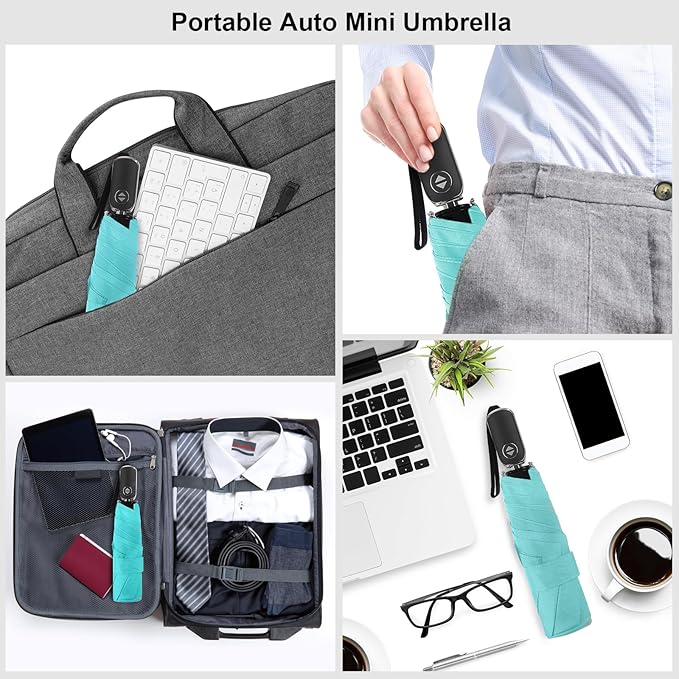 Compact Travel Umbrella for Purse - Flat Handle, Waterproof for Light Rain