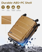 Coolife Medium Checked Luggage Hardside PC+ABS Suitcase with TSA Lock, Lightweight Rolling Carry On with Spinner Wheels(Black Brown, 24in)