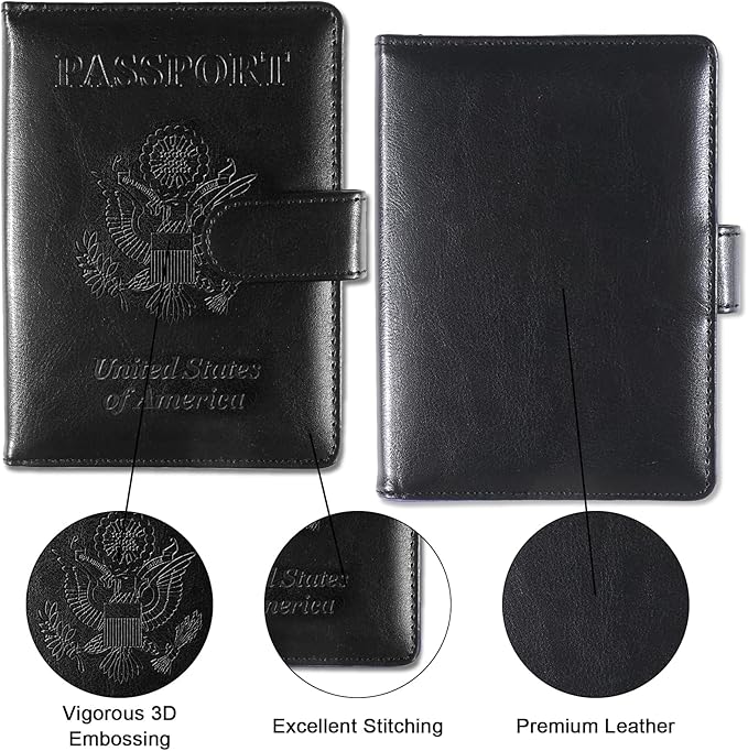 Sizobi Passport Holder for Travel, RFID Passport Cover Wallet for Women Men, Leather Passport Book Card Holder Case for International Travel Must Haves Accessories, Cruise Ship Essentials Gifts, Black