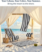 LANE LINEN Beach Towels 4 Pack - 520 GSM, (30" x 60") 100% Cotton Pool Towel for Adults - Thick & Highly Absorbent Extra Large Beach Towel - Super Soft & Quick Dry Cabana Stripe Pool Towel Set - Grey