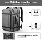 Spacious Carry On Backpack,Expandable Large 1-7DAYS Capacity Travel Backpack with Cable Access Port,Fits 18.4" Laptop,Anti Theft Water Resistant Work Backpack for Men Women,Extended Travel Work,Grey