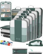 10 Set Compression Packing Cubes for Travel Essentials,Compressible Expandable Packing Cubes for Suitcase,OlarHike Luggage Organizer Bags for Travel,Handy Helper for Organizing Clothes(Dark Green)