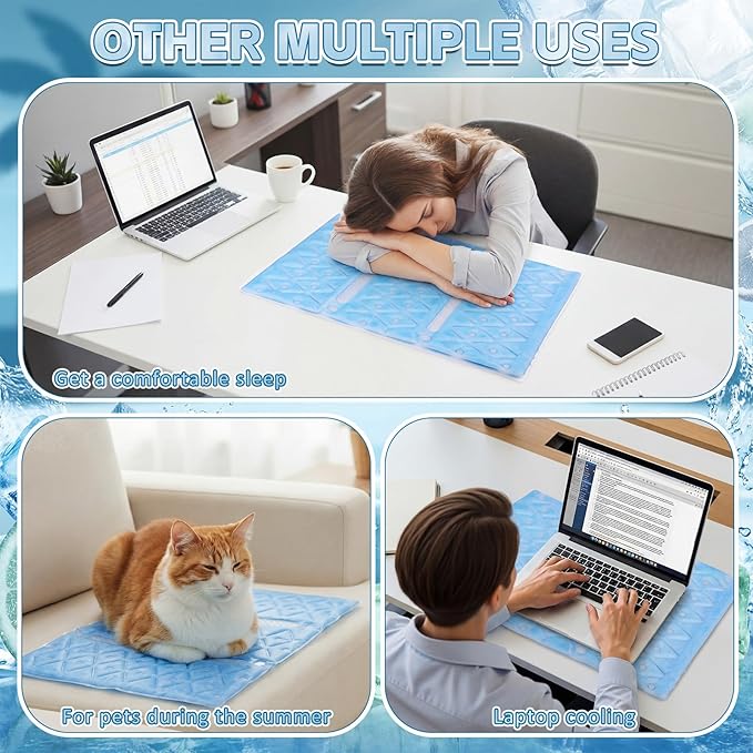 SiliFine 2 Pack Cooling Seat Cushion Reusable Pcm Cooling Pad No Condensation Foldable Portable Ice Mat for Car Seats Office Chairs Bed Camping Travel(Blue, 15.7" x 11.8")