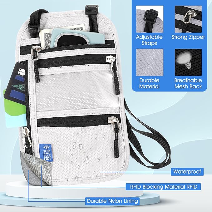 Neck Pouch, Waterproof RFID-Blocking Neck Wallet for Traveling Men, Passport Pouch for Travel, Passport Holder With Strap Ideal for Travelers Men and Women