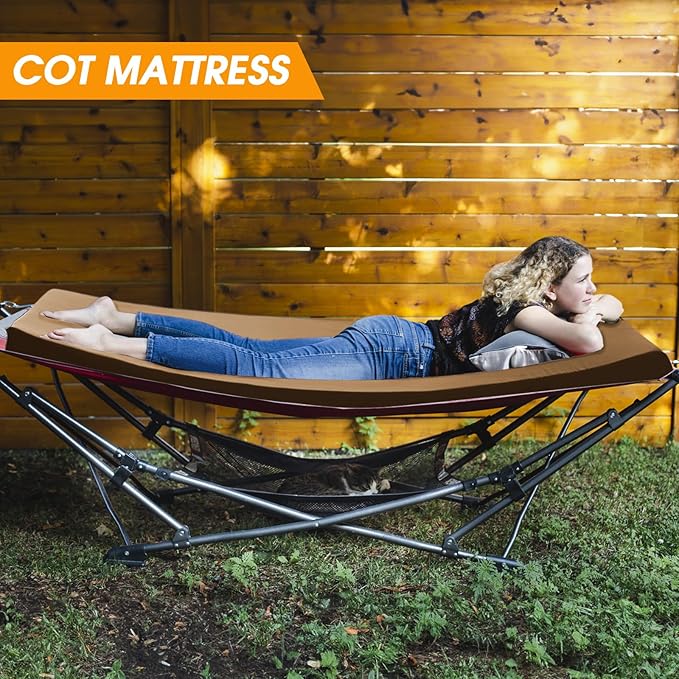 CYMULA Camping Cot Mattress 2in Memory Foam Sleeping Pad,Soft Warm Non-Slip Camping Mattress Topper with Retaining for Adults,Portable Roll up Pad for Travel（only Mattress）