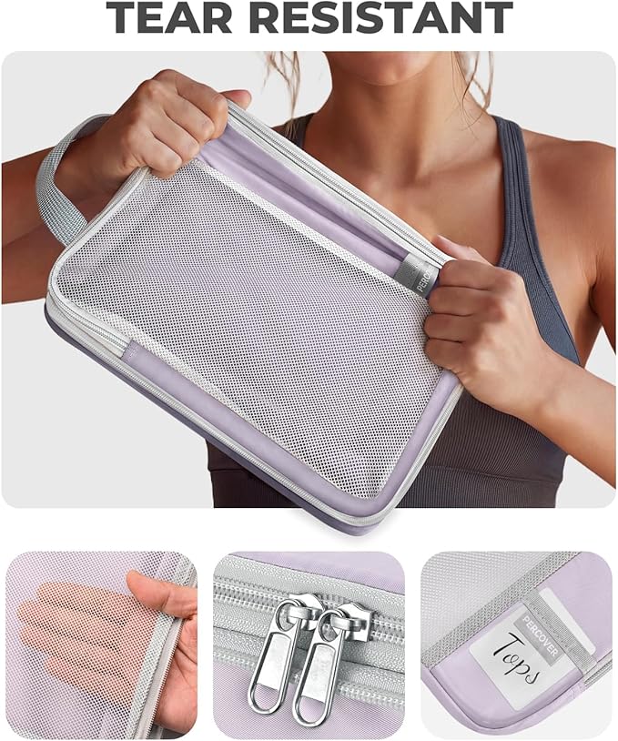 Percover Compression Packing Cubes 8-Piece Set, Packing Cubes Compression for Travel with Laundry Bag & Shoe Bag, Travel Organizer for Carry On & Checked Luggage, Purple