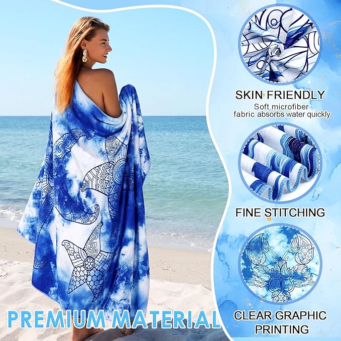 FuWeave 6 Pcs 72 x 36 Microfiber Oversized Beach Towels Large Absorbent Thin Compact Lightweight Sand Free Quick Dry Towels Pack for Travel Pool Yoga Gym Sports Beach Accessories