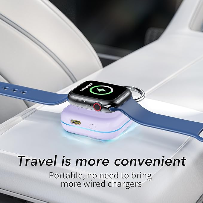 Portable Travel Charger for Apple Watch Series 8,Wireless iWatch Charger 1200mAh Power Bank with Charging Cable, Purse Keychain Smart Chargers for Apple Watch Series 11/10/9/8/7/6/SE/5/4/3/2/1/UItra