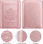 WALNEW Passport Holder for Travel, RFID Passport Cover Wallet for Women Men, PU Leather Passport Book Card Holder Case with Pen (Elastic Band Closure, A-Rosegold)