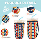 KJQJLY 3 Pack Reusable Iced Coffee Sleeves for Iced Coffee Cups or Drinks Reusable Neoprene Insulated Sleeves for Hot and Cold Drinks from Starbucks, Dunkin, And More (check)