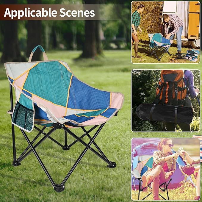 2 Pack Camping Chair for Adults, Portable Folding Sofa Chair, Easy Set Up Patio Chair Lawn Padded Seat Camping Stool Chair for Hunting, Fishing, Outdoor, Beach, Picnics, Home