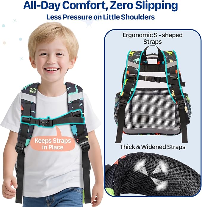Bagseri 2pcs Clear Backpack for Boys - 15 Inch School Bag with Clear Lunch Bag, Heavy Duty Transparent Bookbag for Kindergarten to Grade 2, Fits Folders, Black Dinosaur