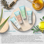 Travel Size Hotel Toiletry Set 80 Count 0.85 oz Bottles Guest Amenities for Vacation Rentals and Short Term Rentals Paraben Free White Tea Scent Infused with Aloe and Olive Oil by Eco Botanics