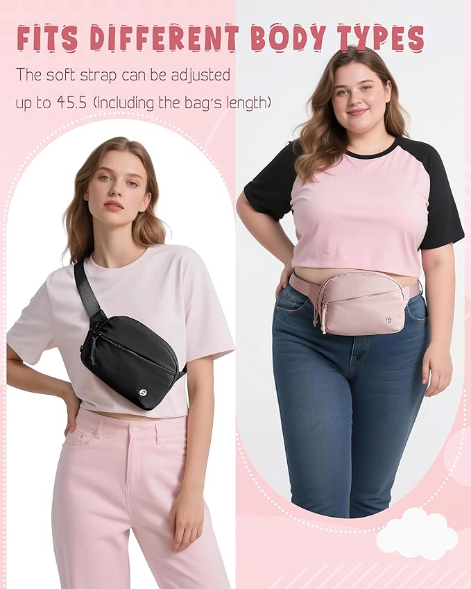 Smasrob Fanny Pack for Women, Crossbody Sling Bag Waist Bag with Multiple Pockets and Adjustable Strap, Pink